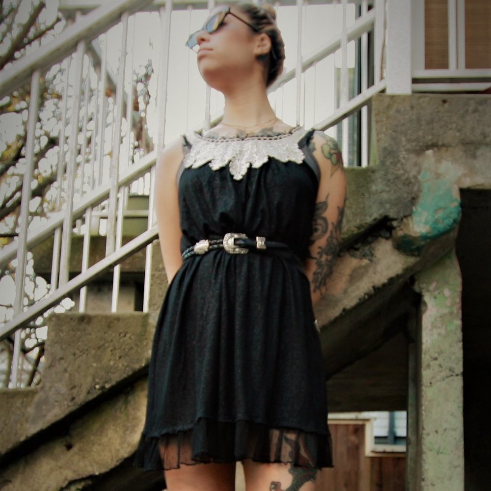 Yumi Size S/M Party Dress, Little Black Dress with Lace Detailing, Sparkly Dress